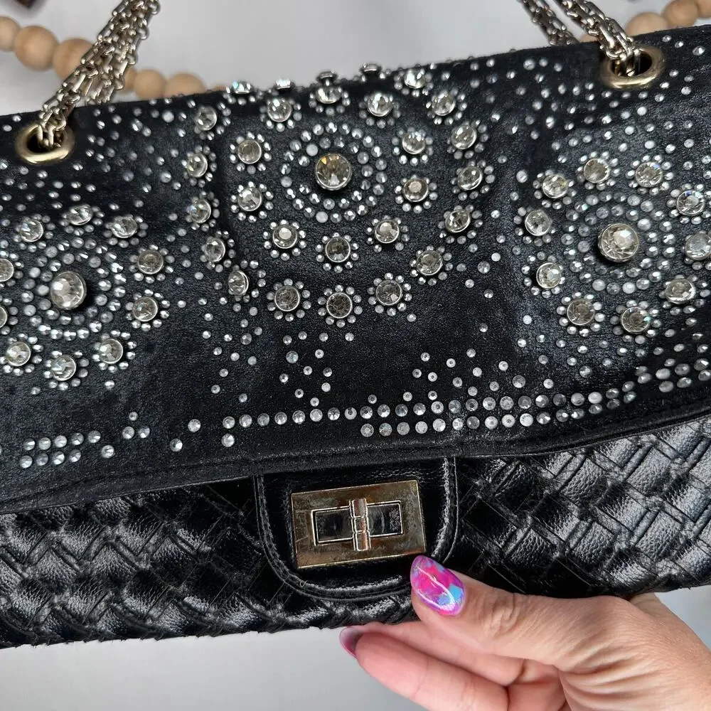 Susen Faux Leather Studded Bling Chain Clutch